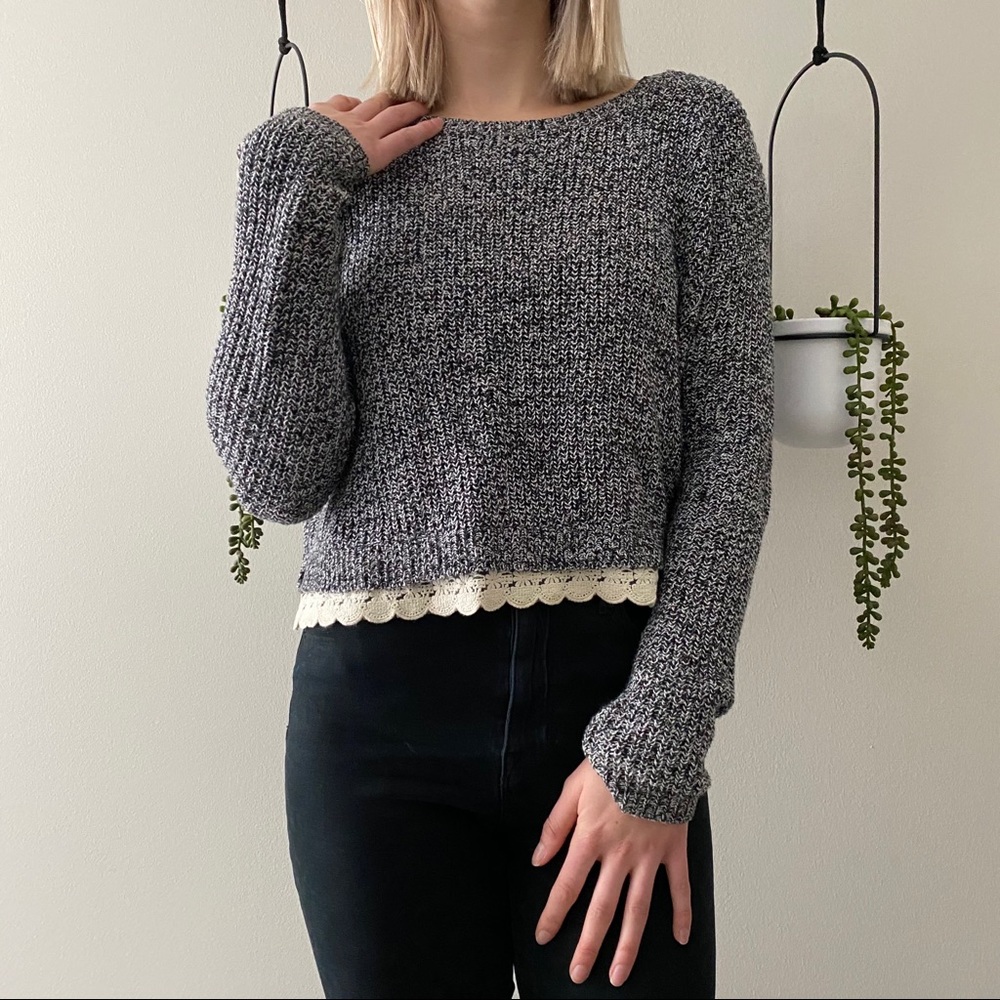 Knit Sweater with Lace Scalloped Bottom